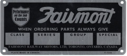 Fairmont Canada Railcar Class Data Plate
