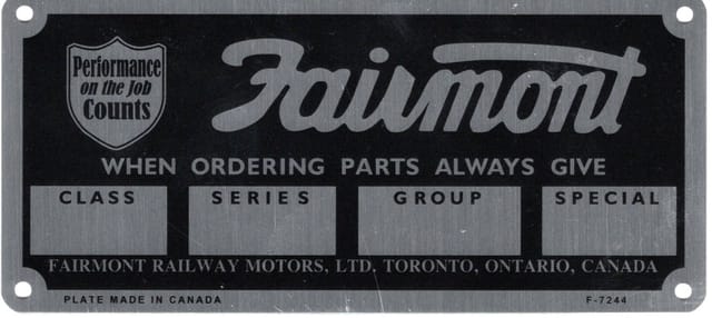 Fairmont Canada Railcar Class Data Plate