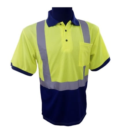 Class 2 Short Sleeve Hi-Vis Polo with Navy Collar and Bottom